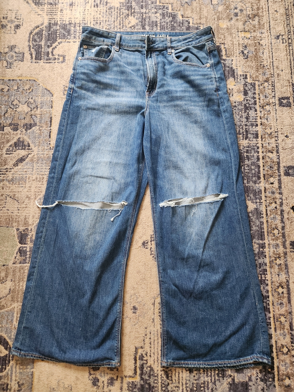 American Eagle Outfitters Dark Blue Super High-Rise Baggy Wide-Leg Jeans
